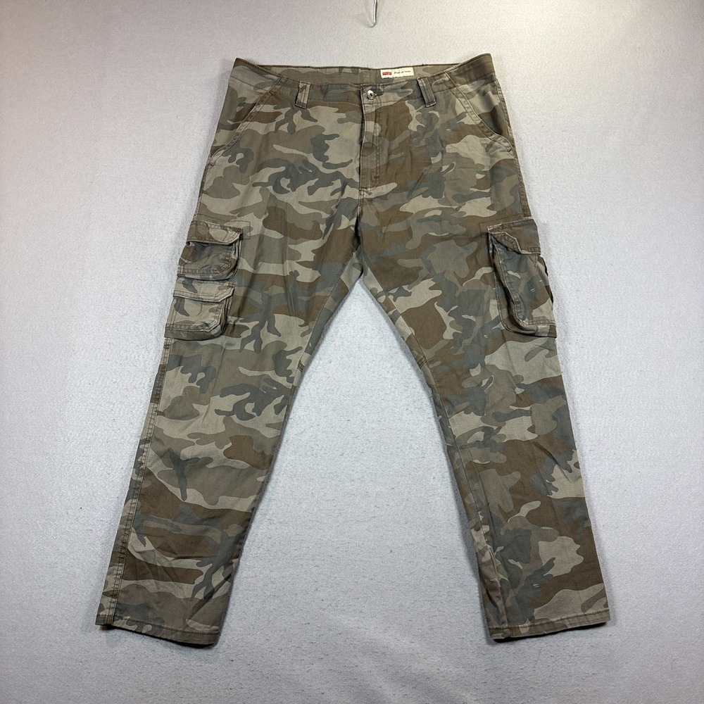 Wrangler 38x30 Regular Taper Cargo Pants Woodland Camo‎ Cotton Stretch Utility